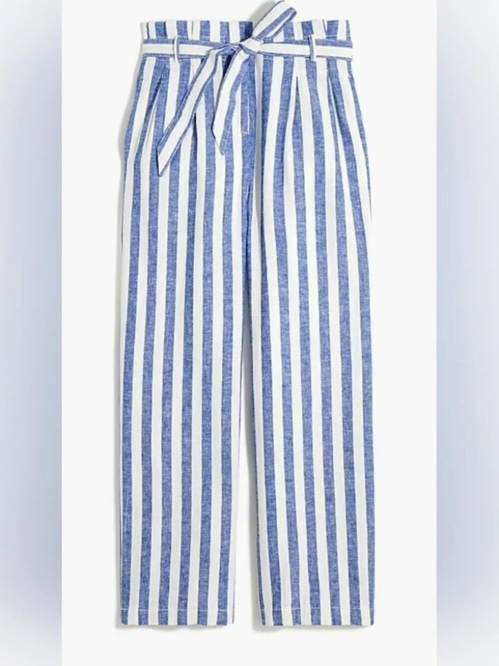 J. CREW Blue & White Linen Stripe Crop Paperbag Waist with Tie Pants - EUC - Picture 3 of 13